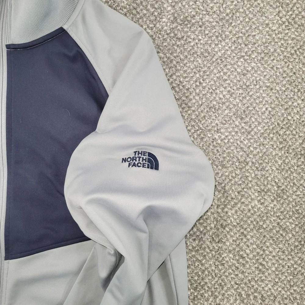 The North Face Mens Large Full Zip Track Jacket‎ Grey Navy Blue Mock Neck Active
